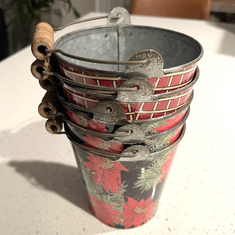 Set of Five NEW Primitive Mini Christmas Buckets - Creative Co-op Brand